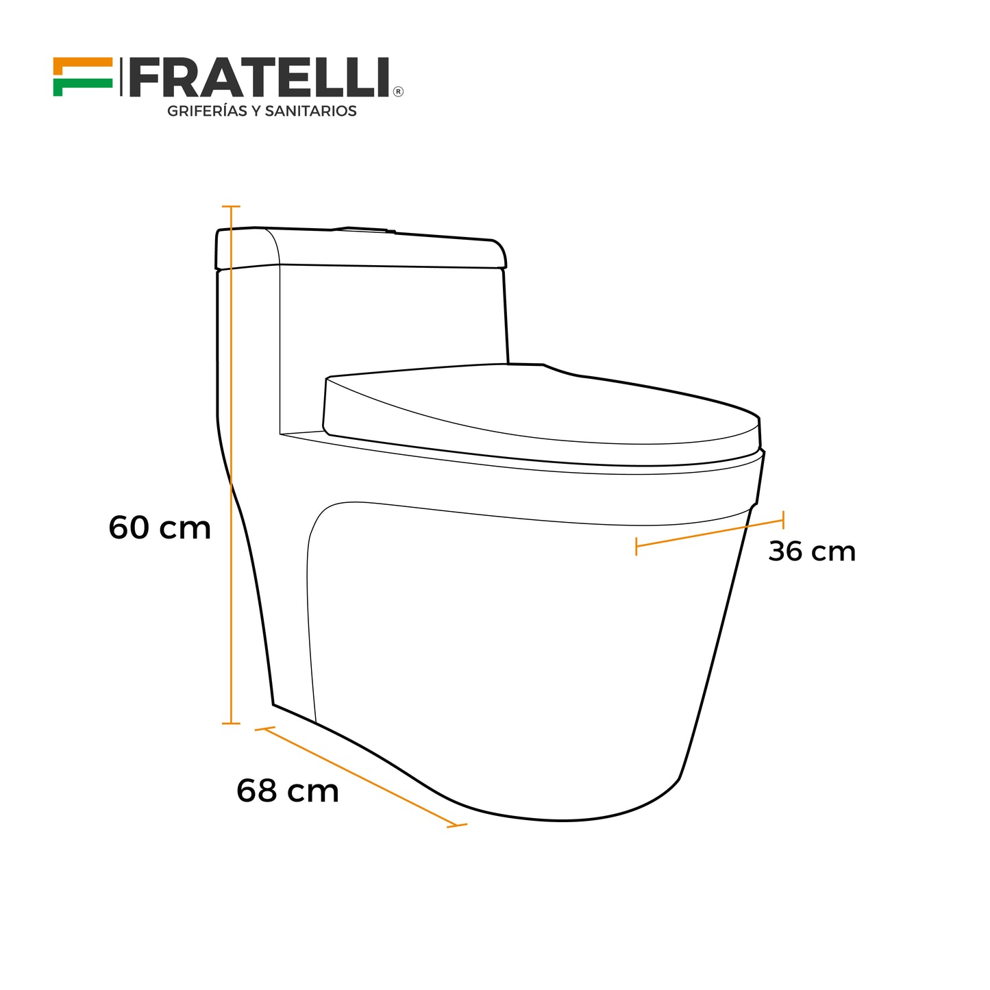 Inodoro One Piece + Tapa Asiento Y Acces. Minimalista Blanco 2395 (71X39X60) Fratelli