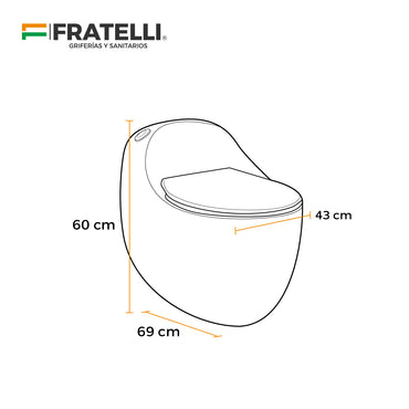 Inodoro One Piece + Tapa Asiento Y Acces. Ovalado Blanco 9906 (69X43X60) - Fratelli