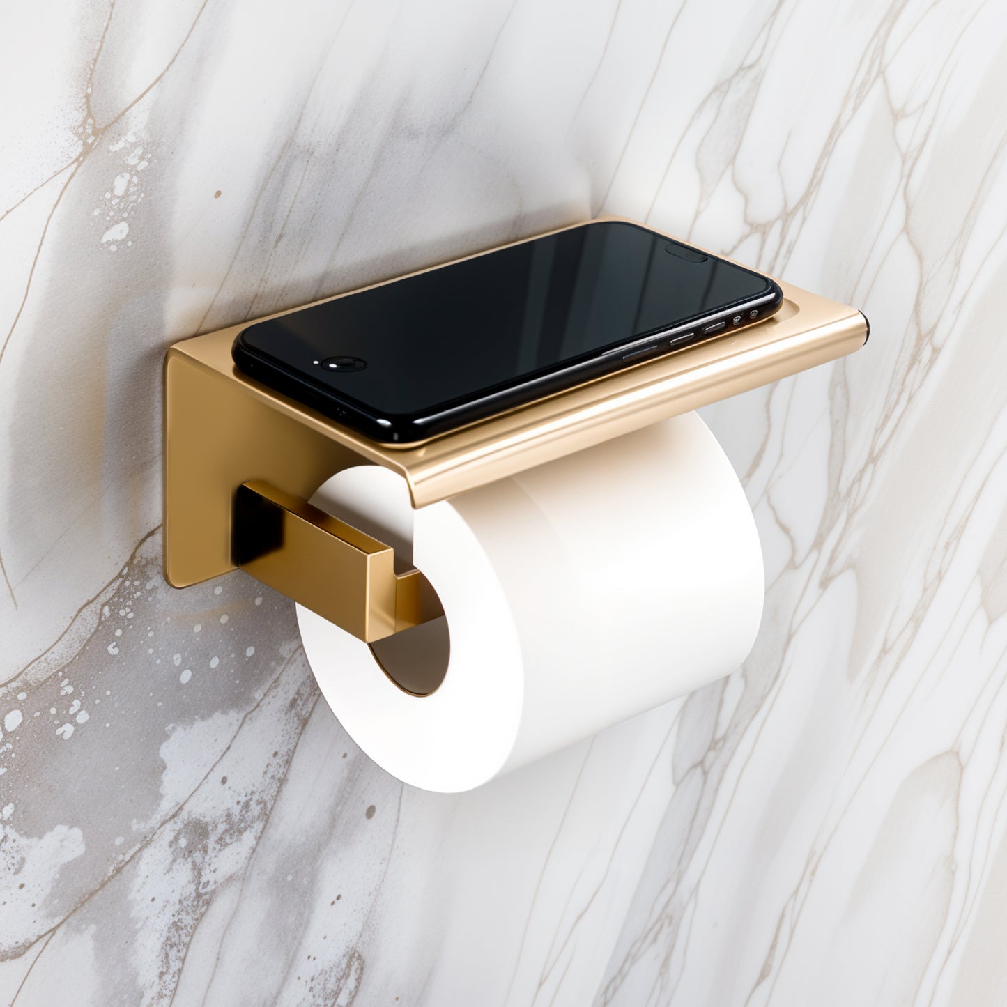 Papelera Con Holder Celular F9200-3 Minimalista Ss 304 Cromado & Gold -Fratelli