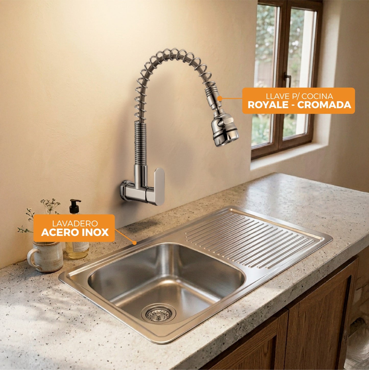 LAVADERO 0010010059 + LLAVE RYL CROMADO– FRATELLI