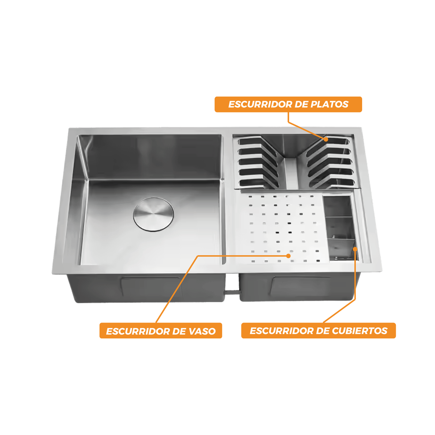 LAVADERO P/COCINA CANCUN C/ESCURRIDOR MULTI USO C/ACC. SATINADO SUS 304 (81X46X22CM) - FRATELLI PREMIUM