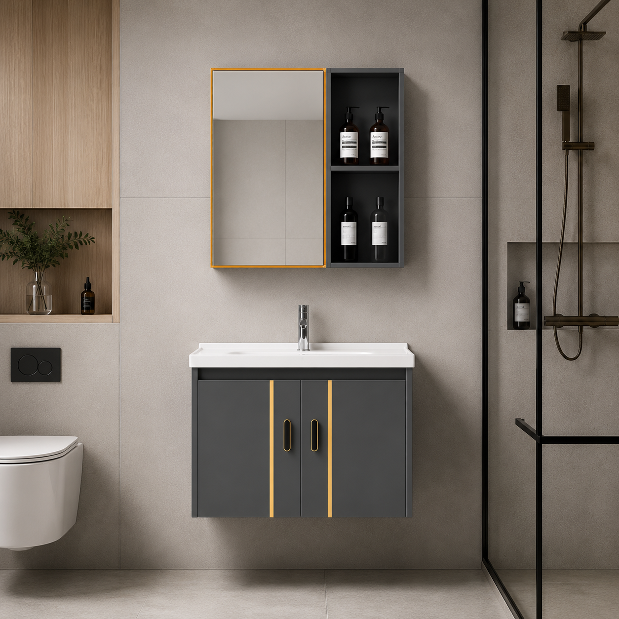 MUEBLE DE BAÑO DE PVC + ESPEJO - PV1008 GRIS - FRATELLI