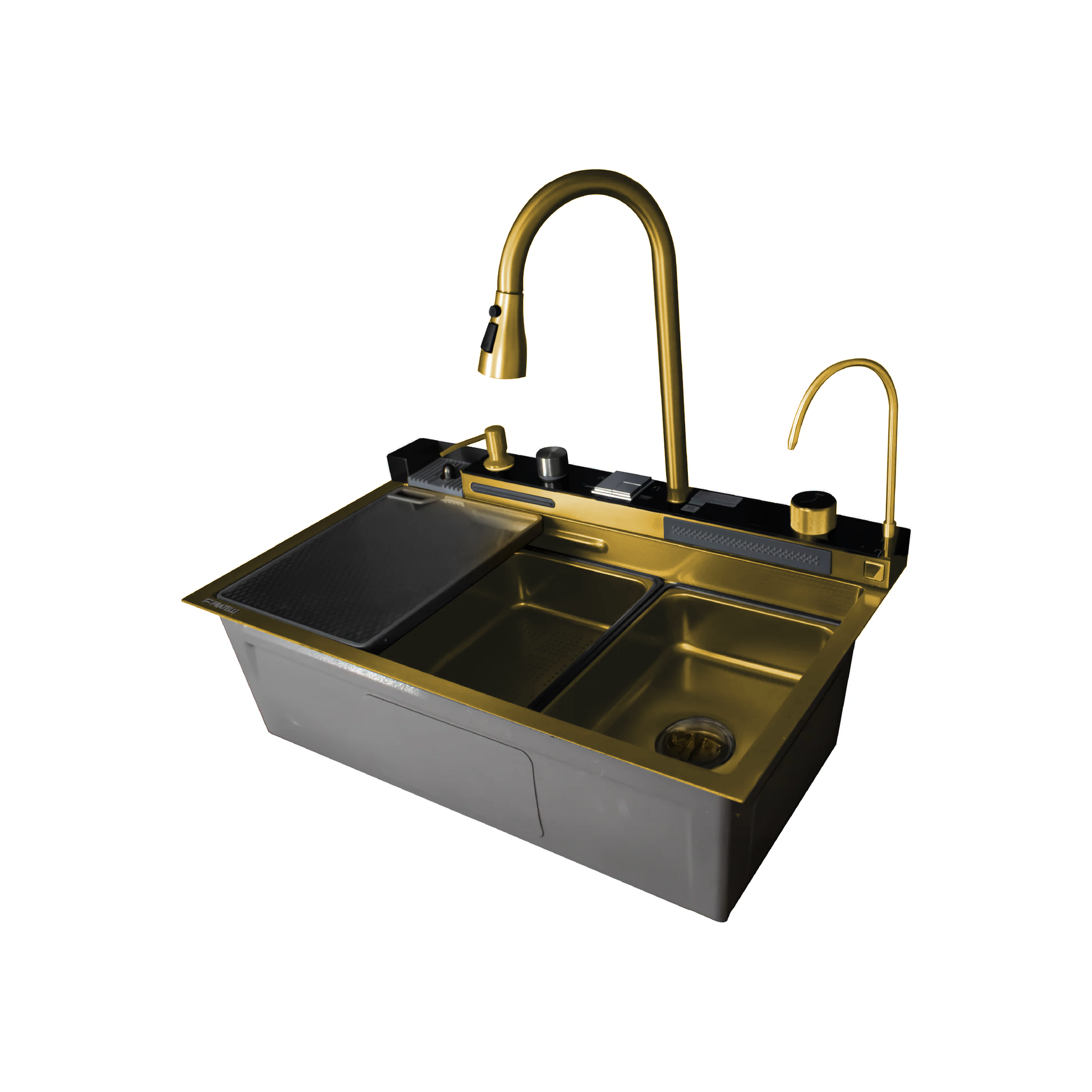 HWI-7545G -Lavadero Multifuncional Hawai de Acero Inox. 304 Gold C/Mezcladora+Filtro de Agua (5 funciones) 75X45X23 CM -Fratelli Premium