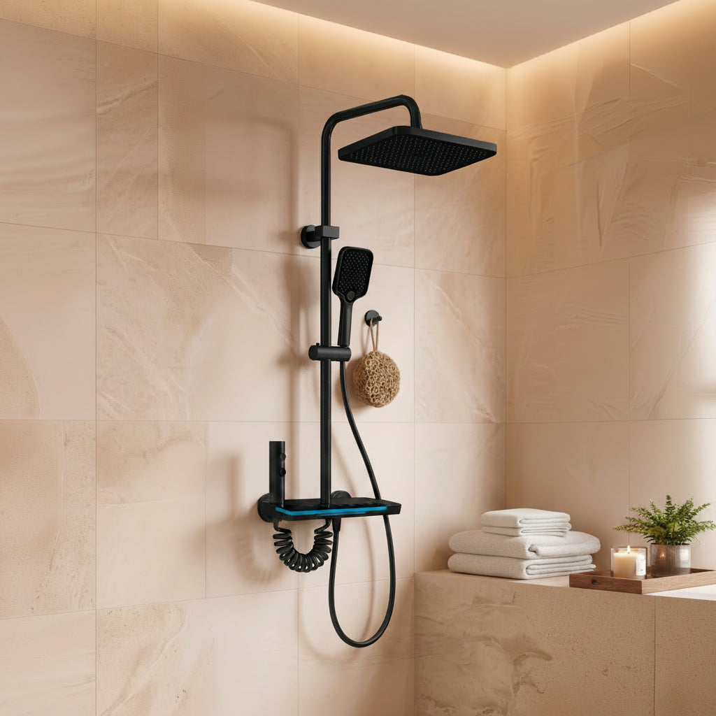 DUCHA MULTI. MODERNA MAD 4 TECLAS C/ROCIADOR Y LED NEGRO - FRATELLI