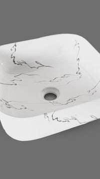 Bowl Loza (150-A6) Mod. Cuadrado Marmoleado Blanco C/Negro 39X39X14 - Fratelli