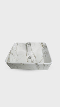 Bowl Loza (P120) Mod. Cuadrado Marmoleado Blanco C/Gris 48X37X13 - Fratelli