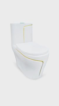 Inodoro One Piece + Tapa Asiento Y Acces. Minimalista Blanco C/Dorado 8676Gl (70X39X78) - Fratelli