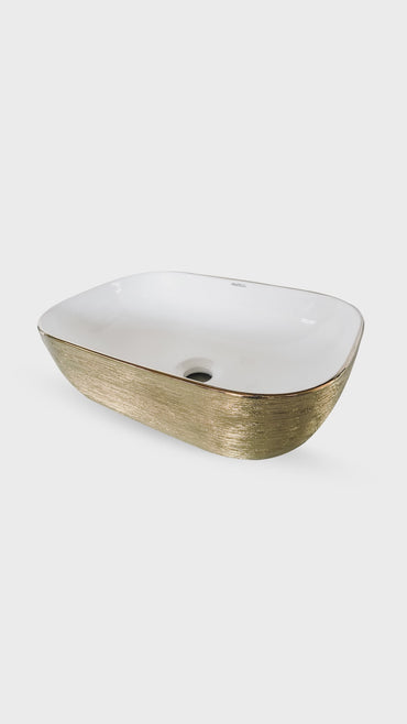 Bol Loza (153-GBL) Mod. Rectángulo Blanco C/Dorado Texturado 45X22X13.5-Fratelli