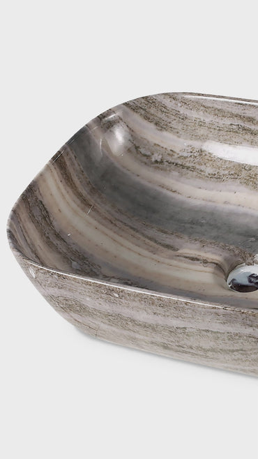 Bowl Loza (B0008) Mod.Cuadrado Marmoleado Marron C/Acero 46X32X13.5 Fratelli