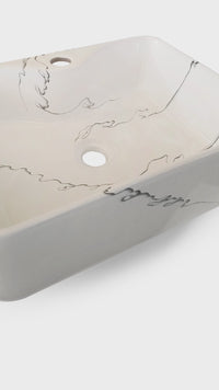 BOWL LOZA (120D-A6) MOD. CUADRADO MARMOLEADO BLANCO C/NEGRO 48X37X13 - FRATELLI