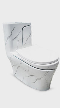 Inodoro One Piece + Tapa Asiento Y Acces. Minimalista Marmoleado Blanco C/Negro 8676Mbl(70X39X75) - Fratelli
