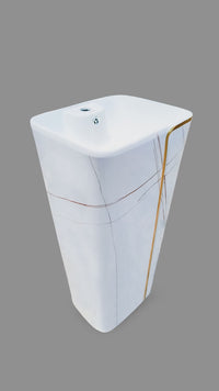 Lavatorio Pedestal Miinimalista Marmoleado Blanco C/Dorado 8802Mwg (44X36.5X86) - Fratelli