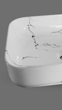 BOWL LOZA (152-A6) MOD. CUADRADO MARMOLEADO BLANCO C/NEGRO 50.5X40X13.5 - FRATELLI