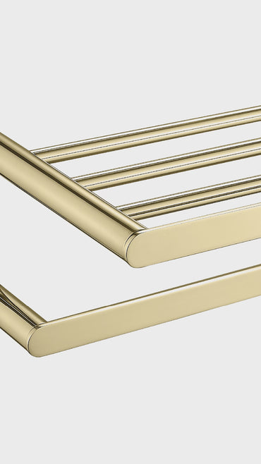 Toallero Barra Doble  F9200-6 Base Redonda Minimalista Ss 304 Gold - Fratelli