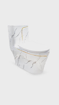 Inodoro One Piece + Tapa Asiento Y Acces. Minimalista Marmoleado Blanco C/Dorado 8676Mgl1(70X39X75) - Fratelli
