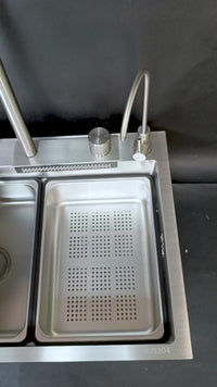 ML-7545S -Lavadero Multifuncional Milos De Acero Inox. 304 Satinado C/Mezcladora +Filtro De Agua (4 Funciones) 75X45X23 Cm -Fratelli Premium