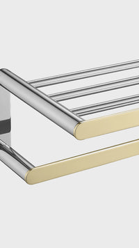 Toallero Barra Doble  F9200-6 Base Redonda Minimalista Ss 304 Cromado & Gold - Fratelli