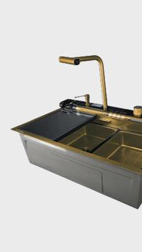HWI-7545G -Lavadero Multifuncional Hawai de Acero Inox. 304 Gold C/Mezcladora+Filtro de Agua (5 funciones) 75X45X23 CM -Fratelli Premium