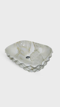 Bowl Loza (402-3) Mod. Rectangular Marmoleado Blanco C/Naranja Diamante 48X35.5X13.5 - Fratelli