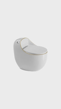 Inodoro One Piece  Afrodita + Tapa Asiento Y Acces. Ovalado Blanco Y Linea Dorada (645X450X615) - Fratelli Premium
