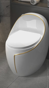 Inodoro One Piece Girasol + Tapa Asiento Y Acces. Ovalado Blanco Y Linea Dorada (640X415X640) - Fratelli Premium