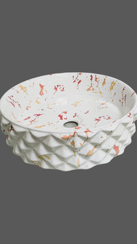 Bowl Loza (456-4) Mod.Circular Marmoleado  Blanco C/Rojo Diamante 37.5X37.5X12 - Fratelli
