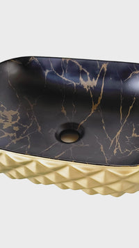 Bowl Loza (402-5) Mod. Rectangular Negro C/Dorado Diamante 48X35.5X13.5 - Fratelli
