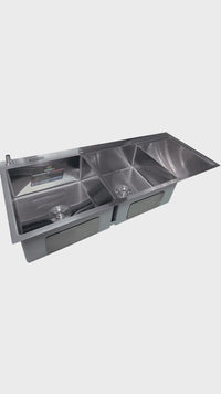Lavadero Acero Inox. P/Marmol Doble Poza C/Porta cuchillo Satinado 120X50X23CM - Fratelli Signature