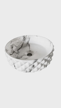 Bowl Loza (456-5) Mod. Circular Marmoleado Blanco C/Marron Diamante 37.5X37.5X12 - Fratelli