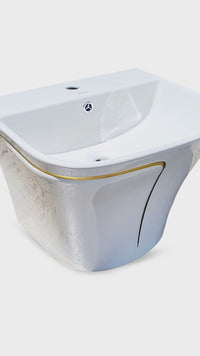 Lavatorio Semipedestal Minimalista Blanco C/Dorado 866Gl (49.5X44X39) - Fratelli