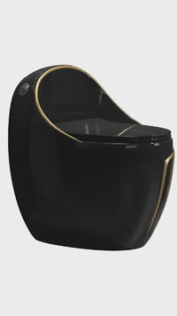 Inodoro One Piece Girasol + Tapa Asiento Y Acces. Ovalado Negro Y Linea Dorada (640X415X640) - Fratelli Premium